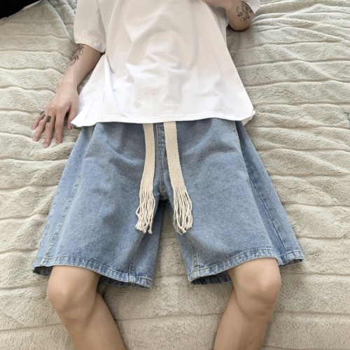 Hong Kong style denim shorts summer Korean style five-quarter pants men's versatile casual pants DK502/P38