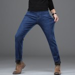 Q thickened velvet jeans men's straight loose business slim casual autumn and winter long pants warm