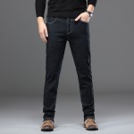 Q thickened velvet jeans men's straight loose business slim casual autumn and winter long pants warm