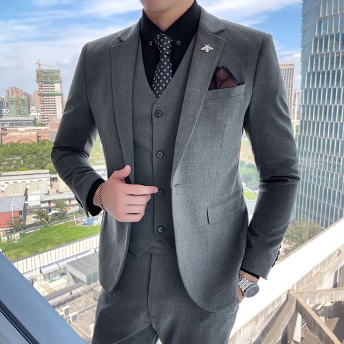 2024 new autumn and winter men's suits Korean style slim plaid suit three-piece set 1606-1608-P245