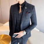 2024 new autumn and winter men's suits Korean style slim plaid suit three-piece set 1606-1608-P245