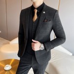 2024 new autumn and winter men's suits Korean style slim plaid suit three-piece set 1606-1608-P245