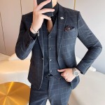 2024 new autumn and winter men's suits Korean style slim plaid suit three-piece set 1606-1608-P245