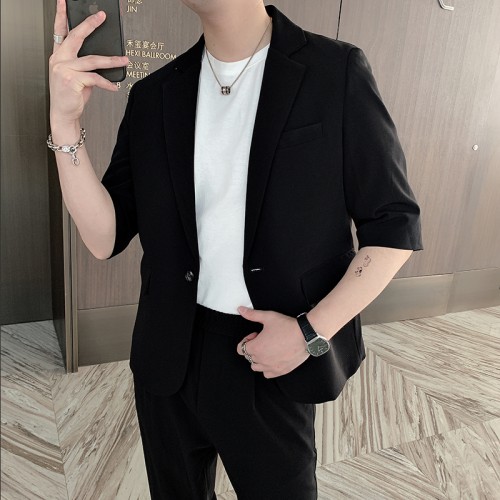 Summer Korean style casual thin mid-sleeve suit men's slim short-sleeved suit nine-point pants-TZ61-P225