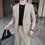 Summer Korean style casual thin mid-sleeve suit men's slim short-sleeved suit nine-point pants-TZ61-P225