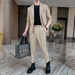 Summer Korean style casual thin mid-sleeve suit men's slim short-sleeved suit nine-point pants-TZ61-P225