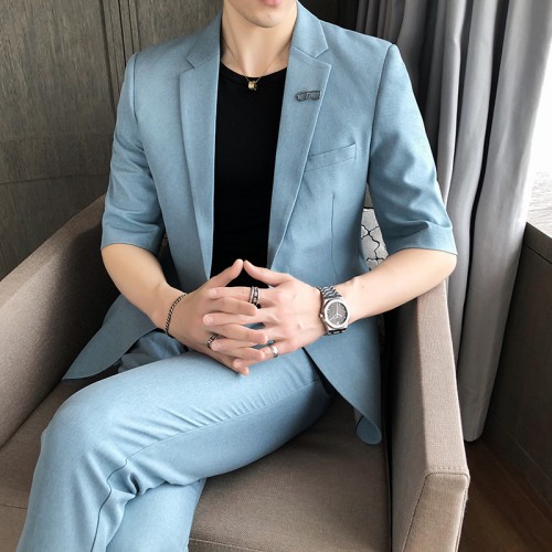 Youthful and popular solid color casual men's summer slim-fitting suit P155