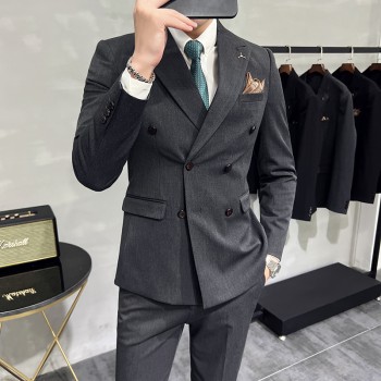 S-7XL Korean style slim business suit double-breasted suit three-piece set 8803-P265