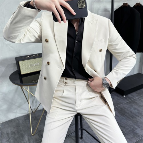 Autumn and winter Korean version slim fit suit two-piece men's casual light mature style men's small suit handsome jacket trendy