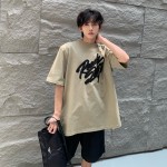 C316T2351P48 Very heavy embroidery summer dress olive green round neck short-sleeved T-shirt tee pure cotton trendy